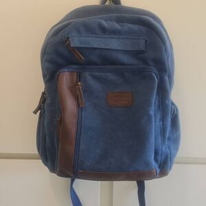 Portage Travel Gear Blue Canvas Classic Backpack With Brown Vinyl Accents NWOT
